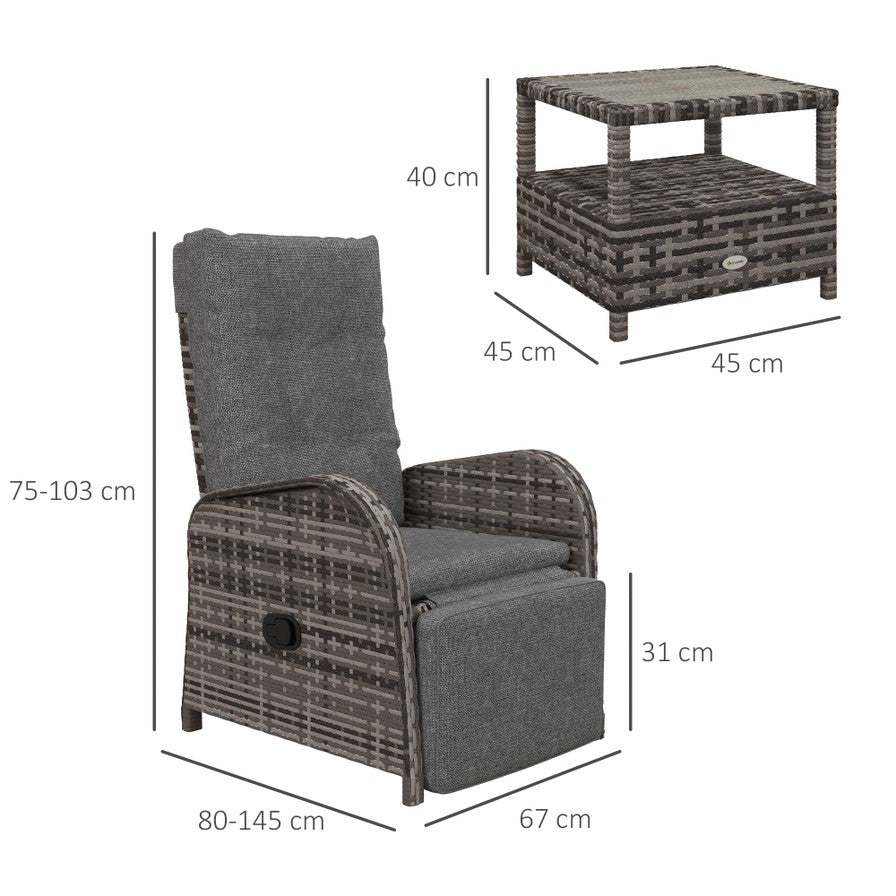 2 Seater Reclining Rattan Bistro Set