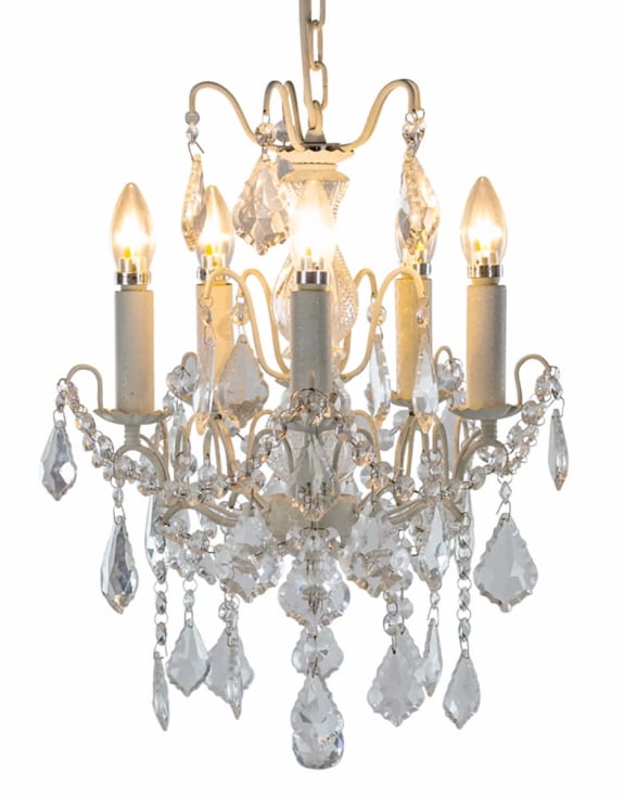 Antique Crackle White 5 Branch French Chandelier