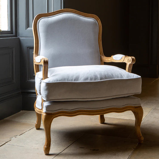 Bardney Armchair with Natural Linen in Distressed Oak Wood