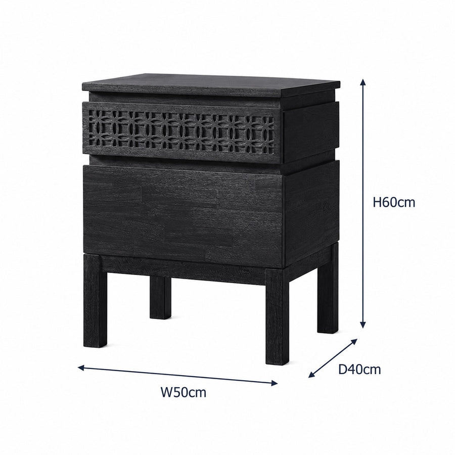 Boho 2 Drawer Charcoal Bedside dimensions
