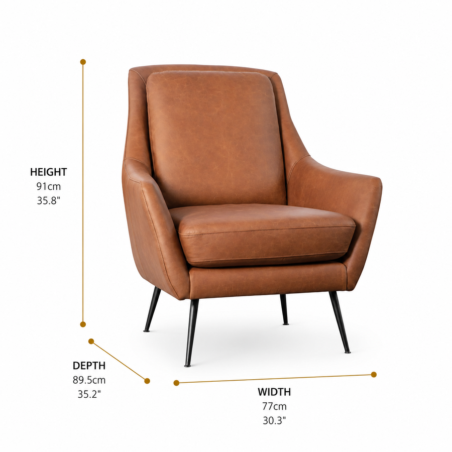 Brompton Armchair Brown Leather dimensions