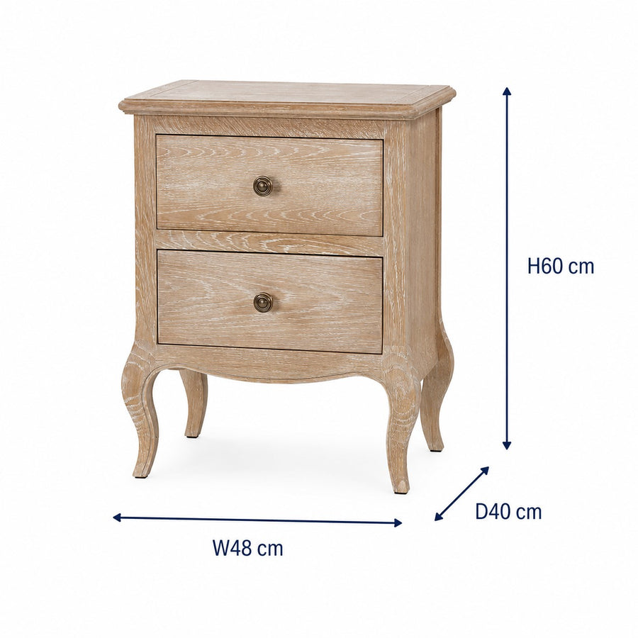 Camille French 2 Drawer Bedside dimensions