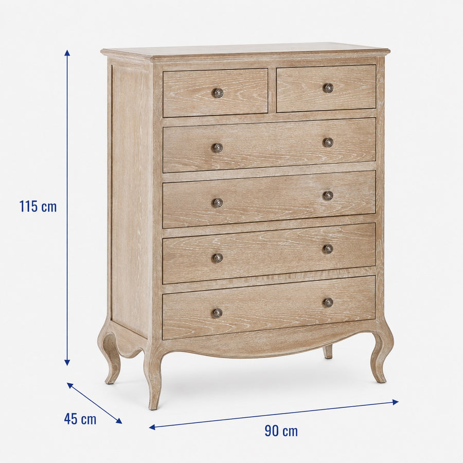 Camille French 4+2 Drawer Chest dimensions