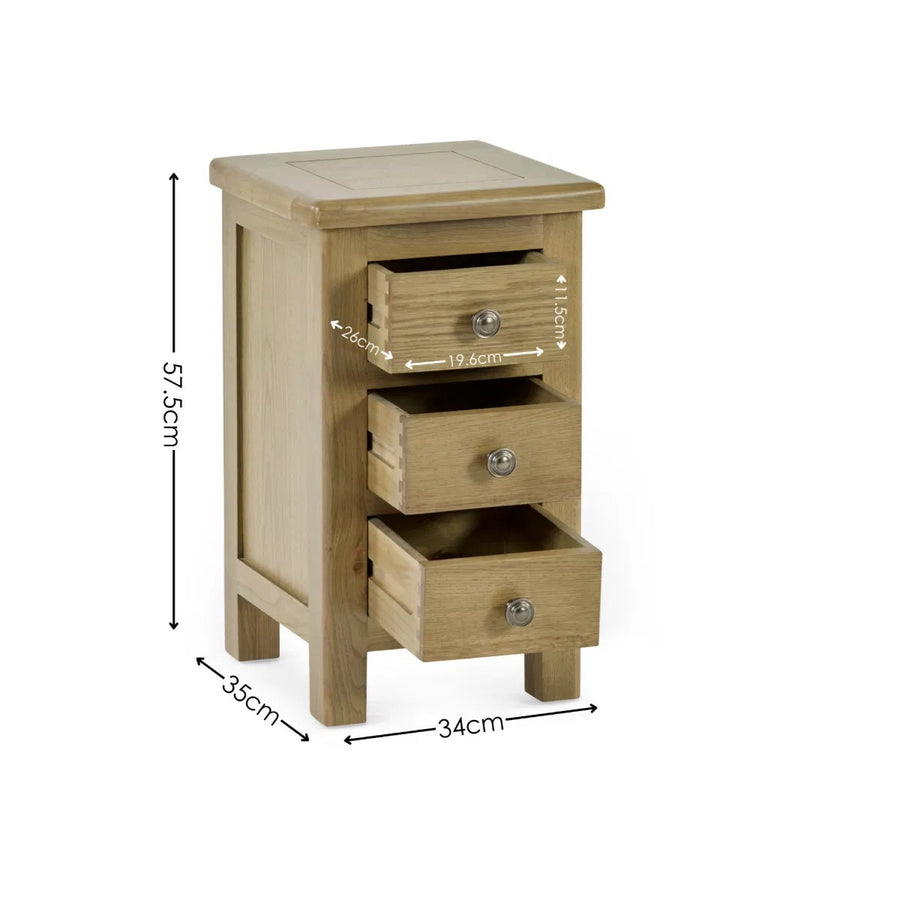 Cotswold Oak 3 Drawer Bedside dimensions