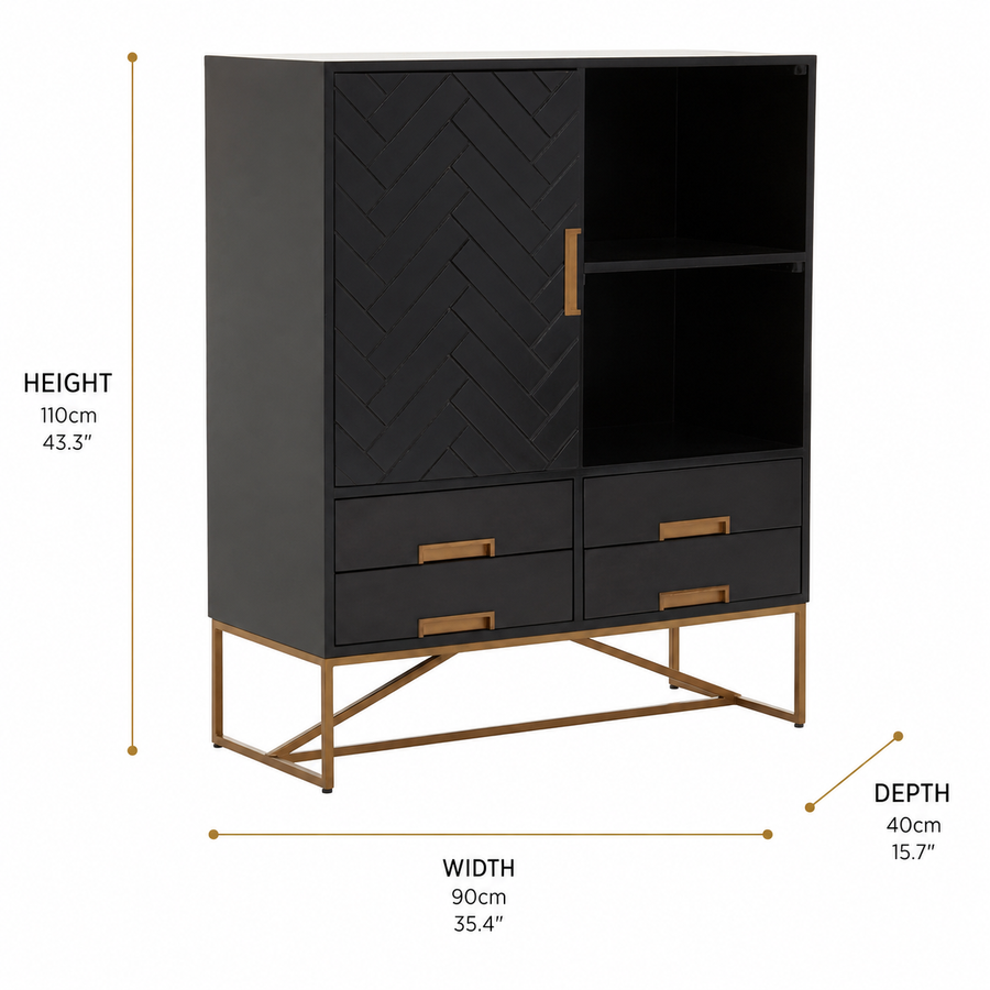 Kochi Black Mango Wood Cabinet dimensions