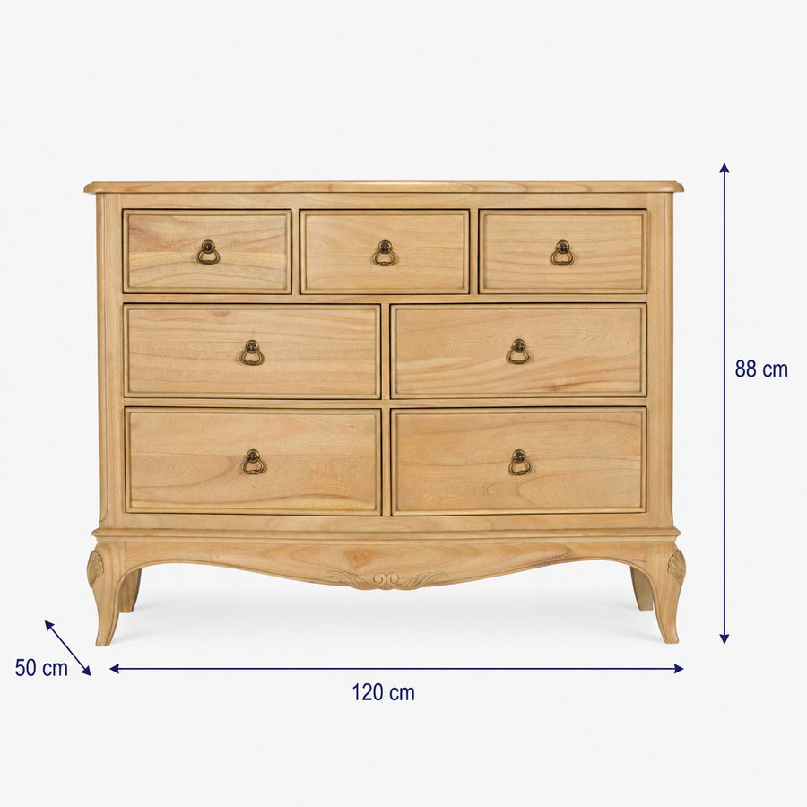 Limoges Natural 7 Drawer French Chest dimensions