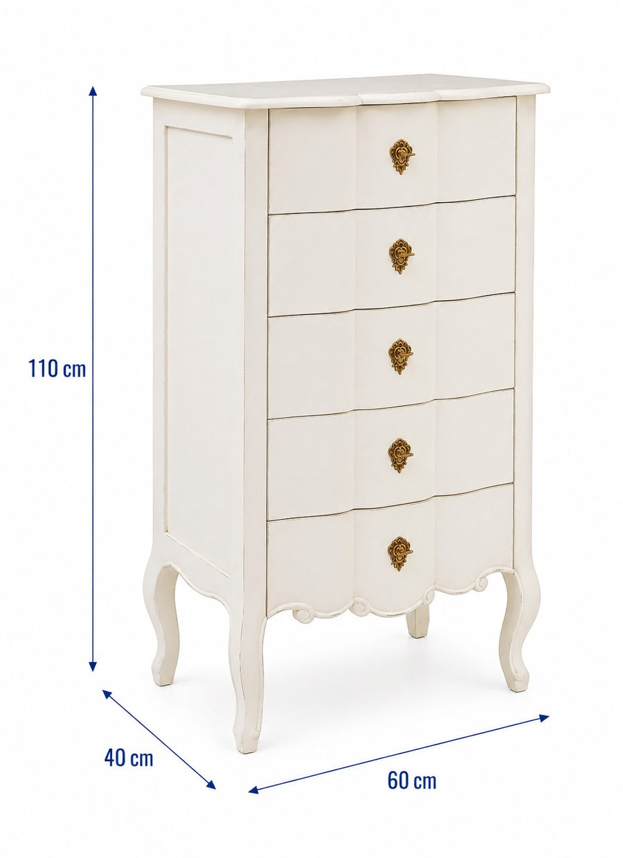 Loire 5 Drawer White Chest dimensions