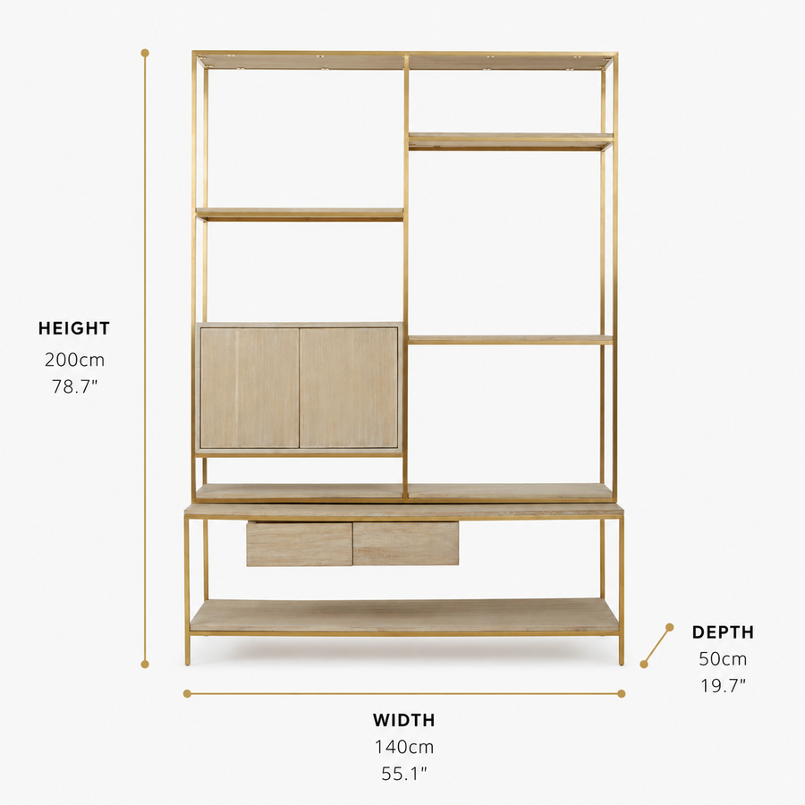 Modica Oak Wood Shelf Unit dimensions