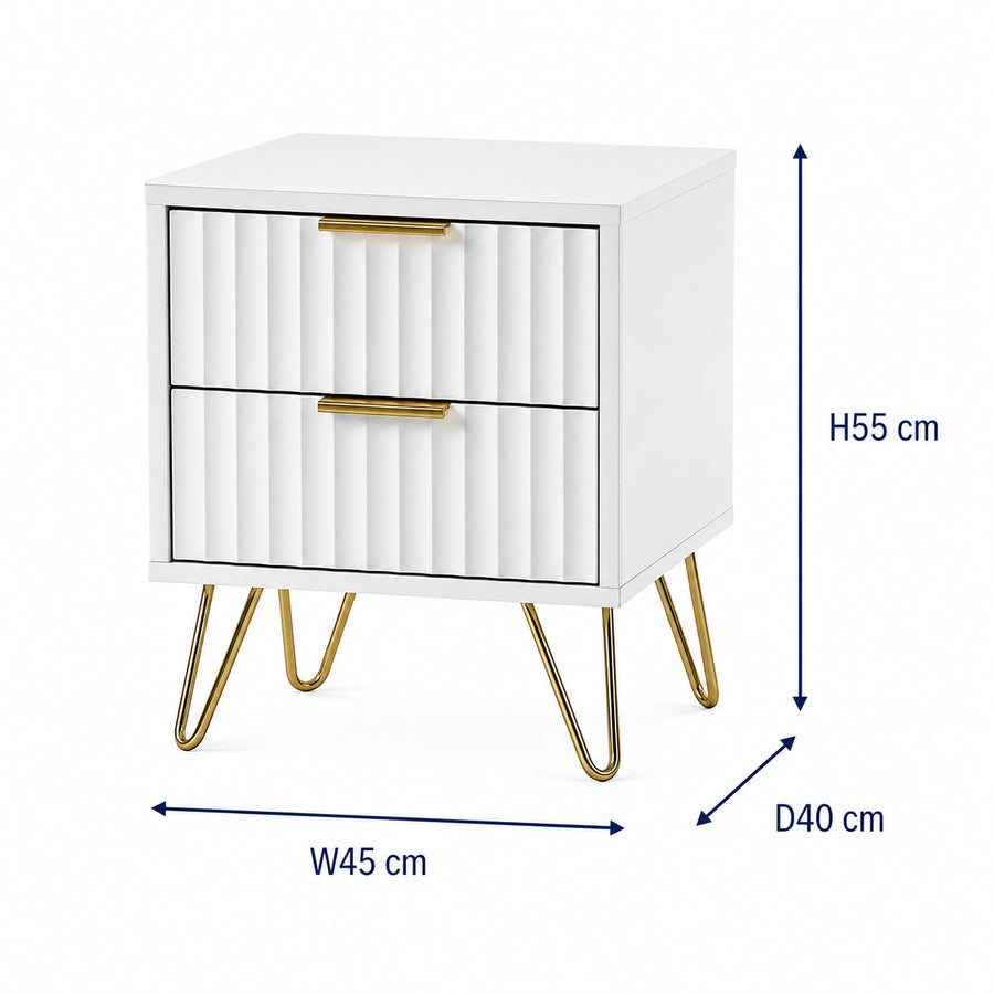 Murano 2 Drawer Bedside - Matt White dimensions
