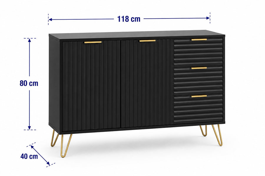 Murano Large Sideboard - Matt Black dimensions