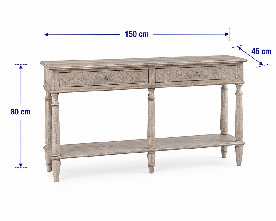Mustique 2 Drawer Console Table dimensions