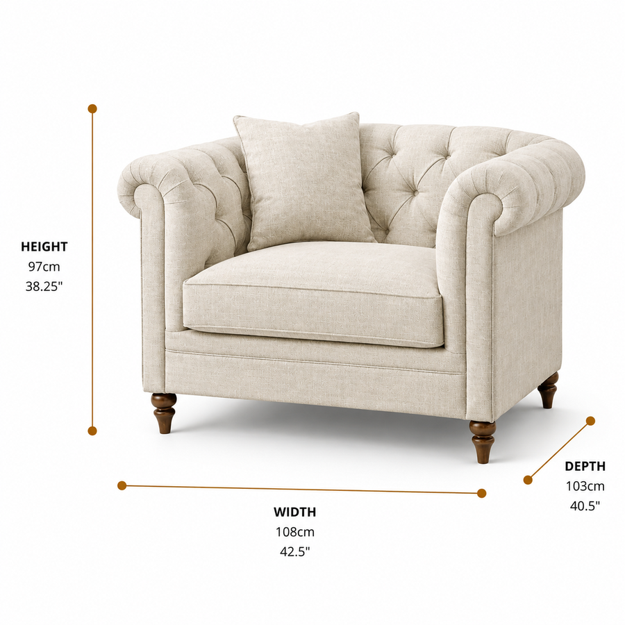 Oatmeal Chesterfield Buttoned Armchair dimensions