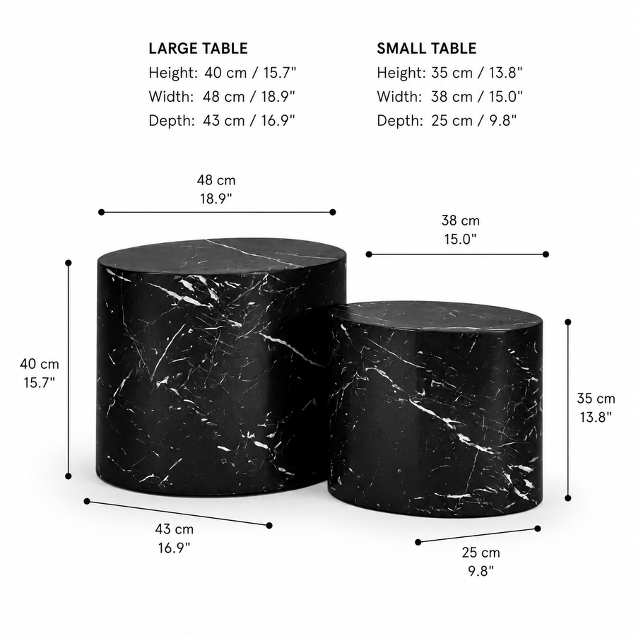 Ravello Black Marble Effect Table Set dimensions