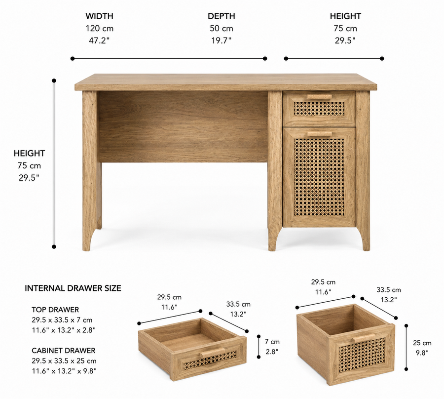 Sydney Desk - Rattan Effect dimensions