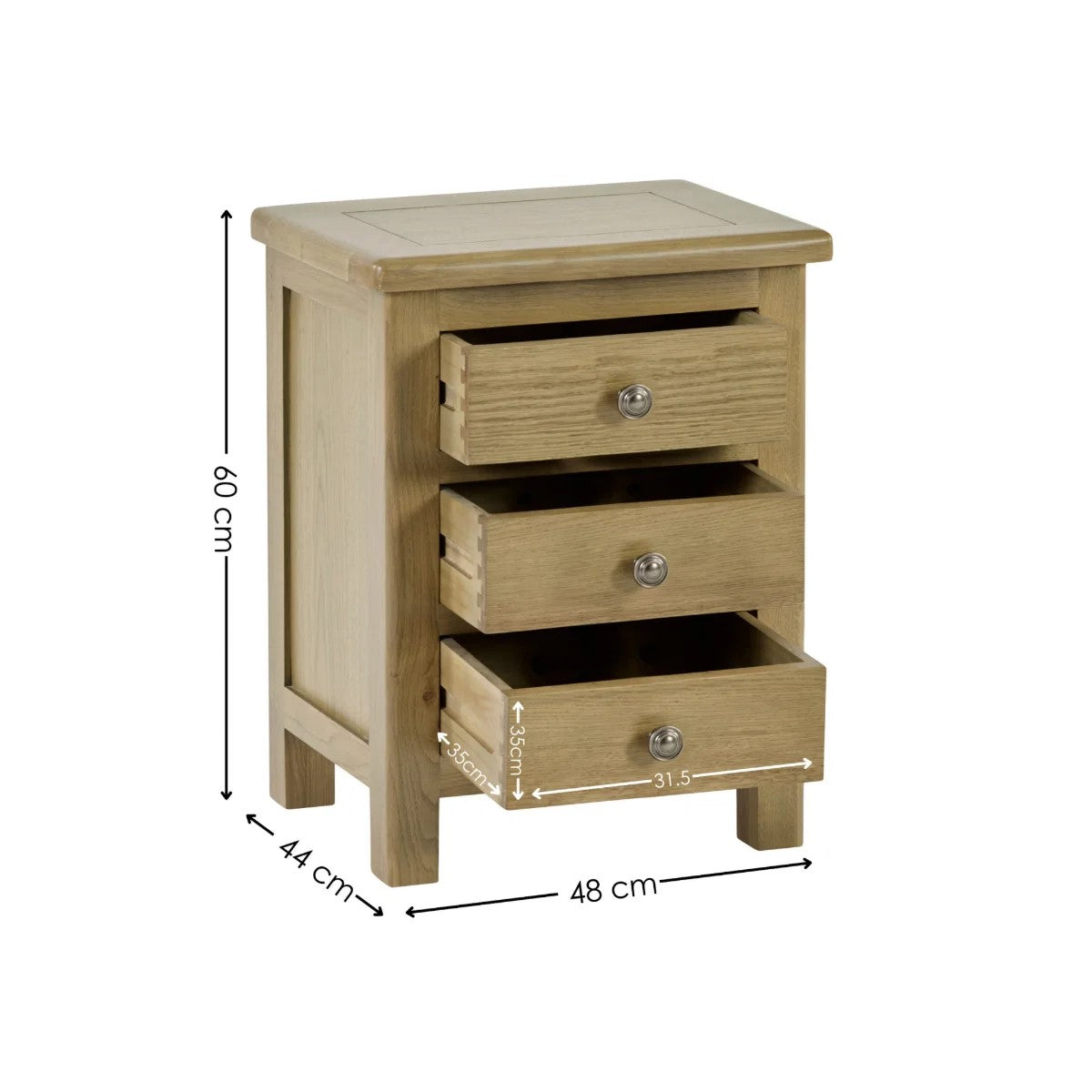 Cotswold Oak 3 Drawer Bedside