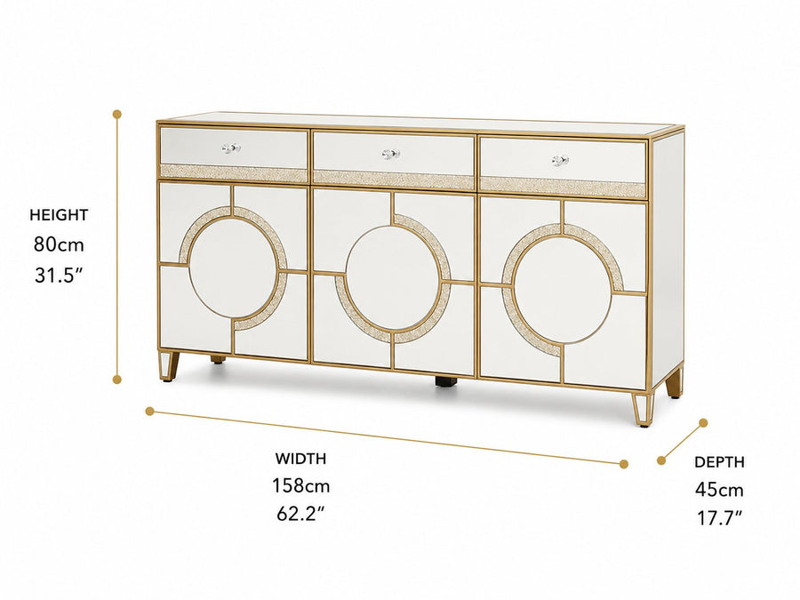 Knightsbridge Mirrored Sideboard dimensions