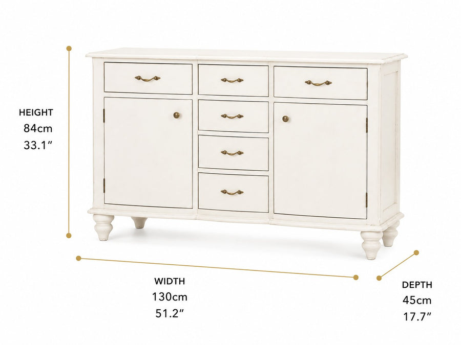 Loire 6 Drawer White Sideboard dimensions