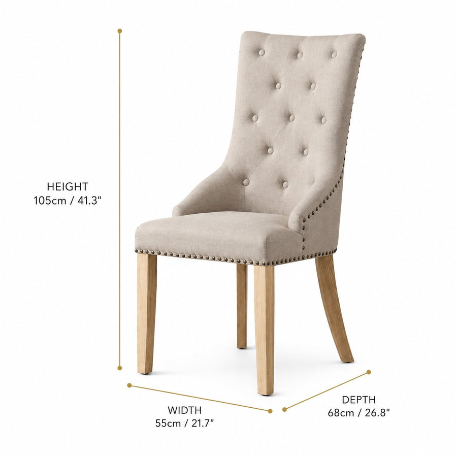 Loire Button Back Dining Chair - Pair (Pack of 2) dimensions