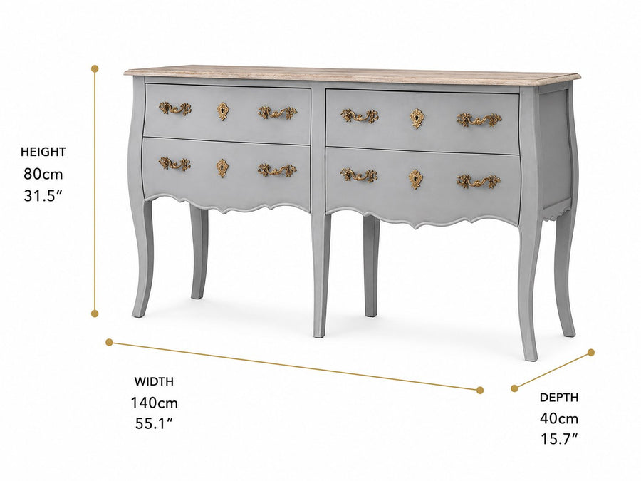 Loire Grey 4 Drawer Sideboard dimensions
