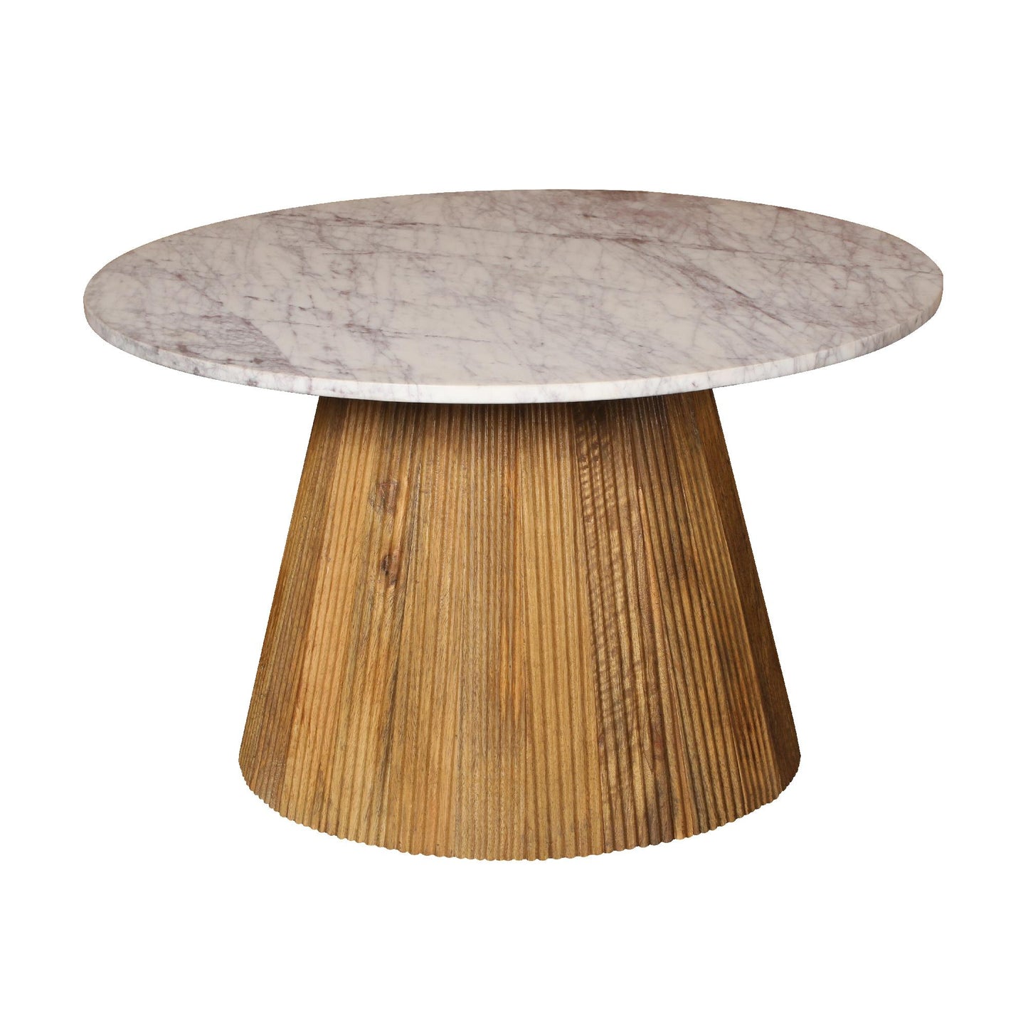 Fluted - Ridged Wood Round Coffee Table Marble Top 75cm