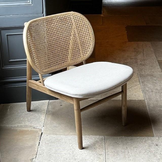 Jasper Chair with Rattan Back in Natural Linen Upholstery