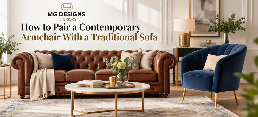 Pair a Contemporary Armchair With a Traditional Sofa