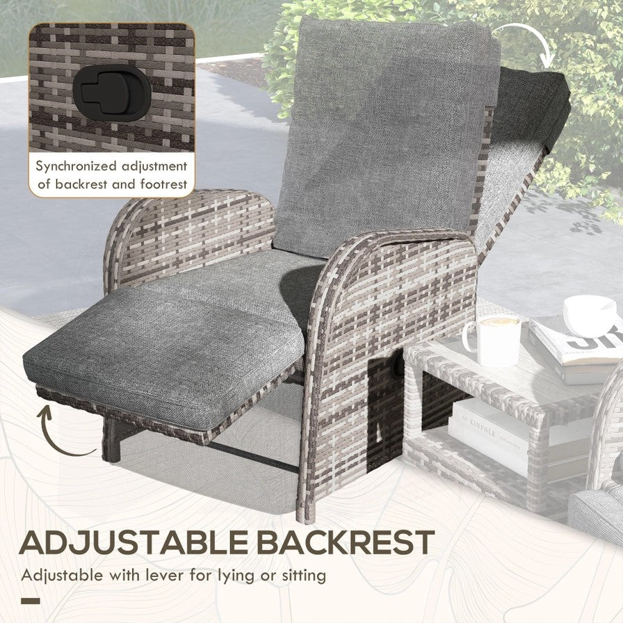 2 Seater Reclining Rattan Bistro Set