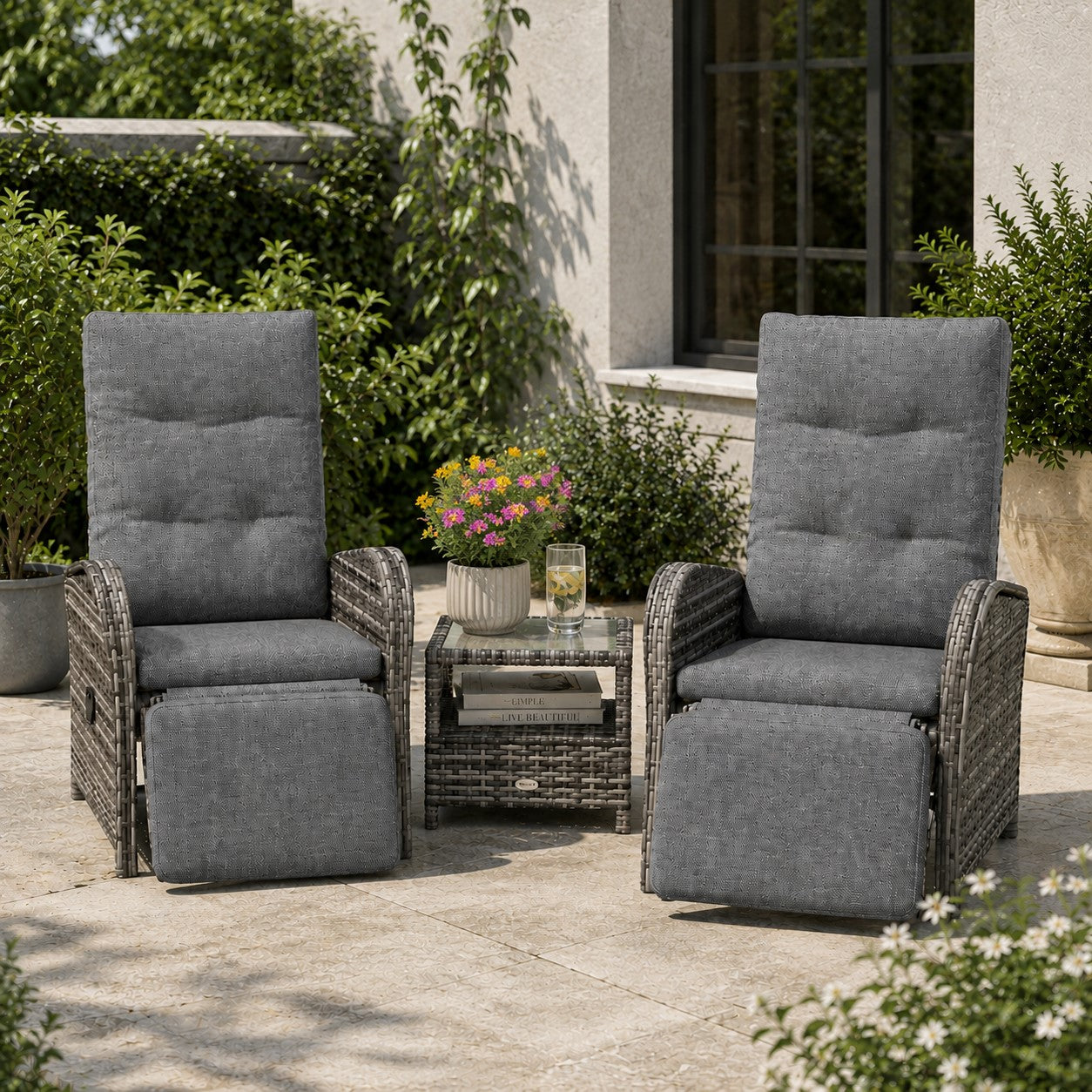 2 Seater Reclining Rattan Bistro Set
