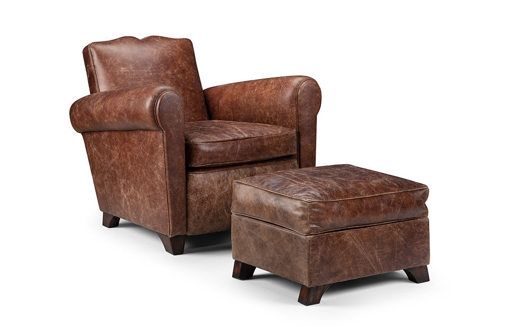 Brown Leather Accent Footstool