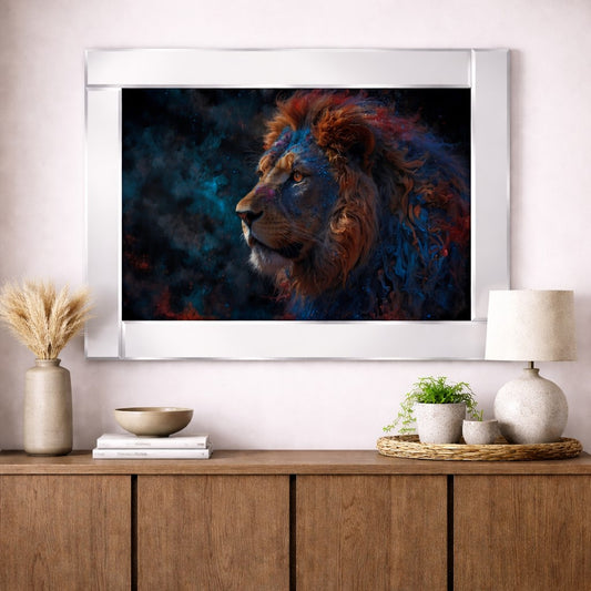 Mirrored An abstract portrayal of a multi-colored lion's head