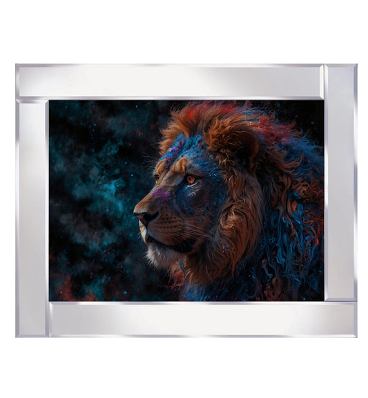 Mirrored An abstract portrayal of a multi-colored lion's head
