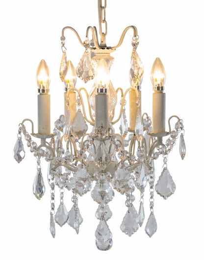 Antique Crackle White 5 Branch French Chandelier