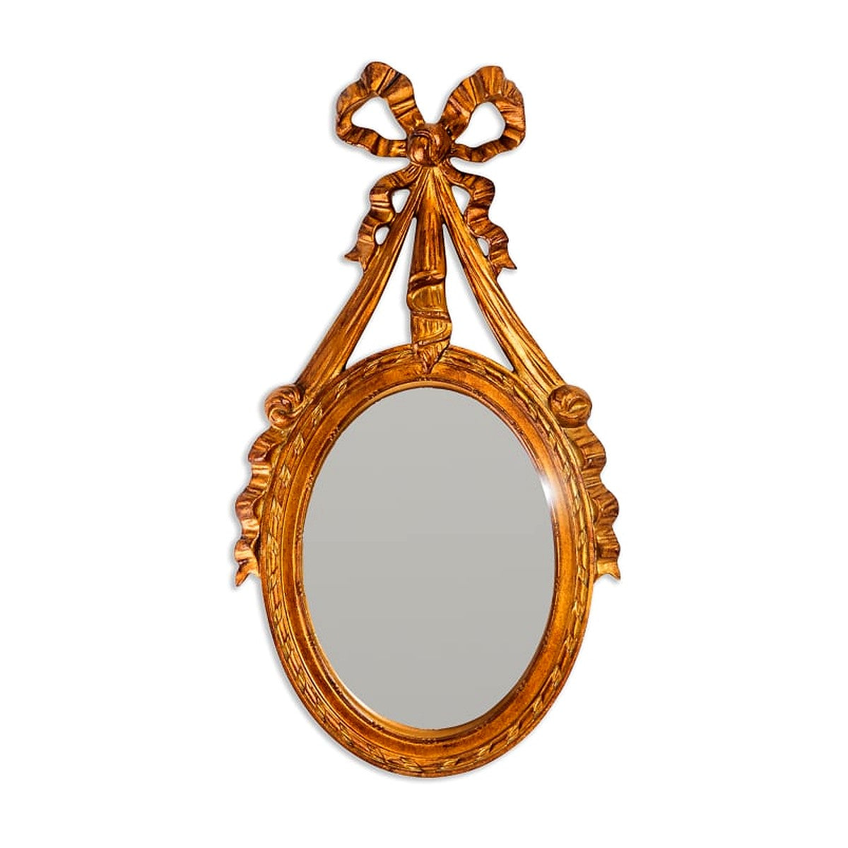 Antique Gold Ornate Ribbon Bow Convex Wall Mirror