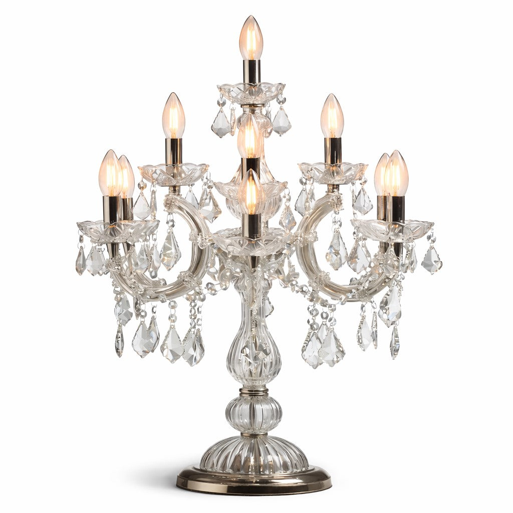 Antique Silver/Nickel Ornate Glass Girandole Table Lamp