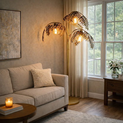 Antique Gold Palm Leaf Floor Lamp