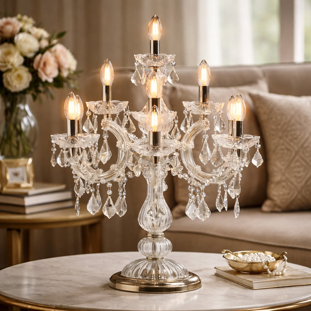 Antique Silver/Nickel Ornate Glass Girandole Table Lamp