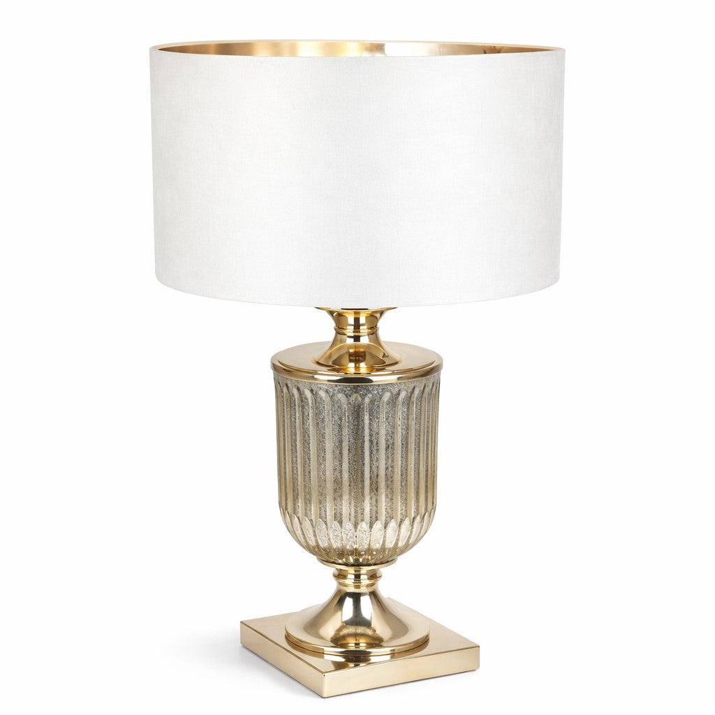Antiqued Glass Urn Lamp with Velvet Cylinder Shade