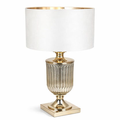 Antiqued Glass Urn Lamp with Velvet Cylinder Shade