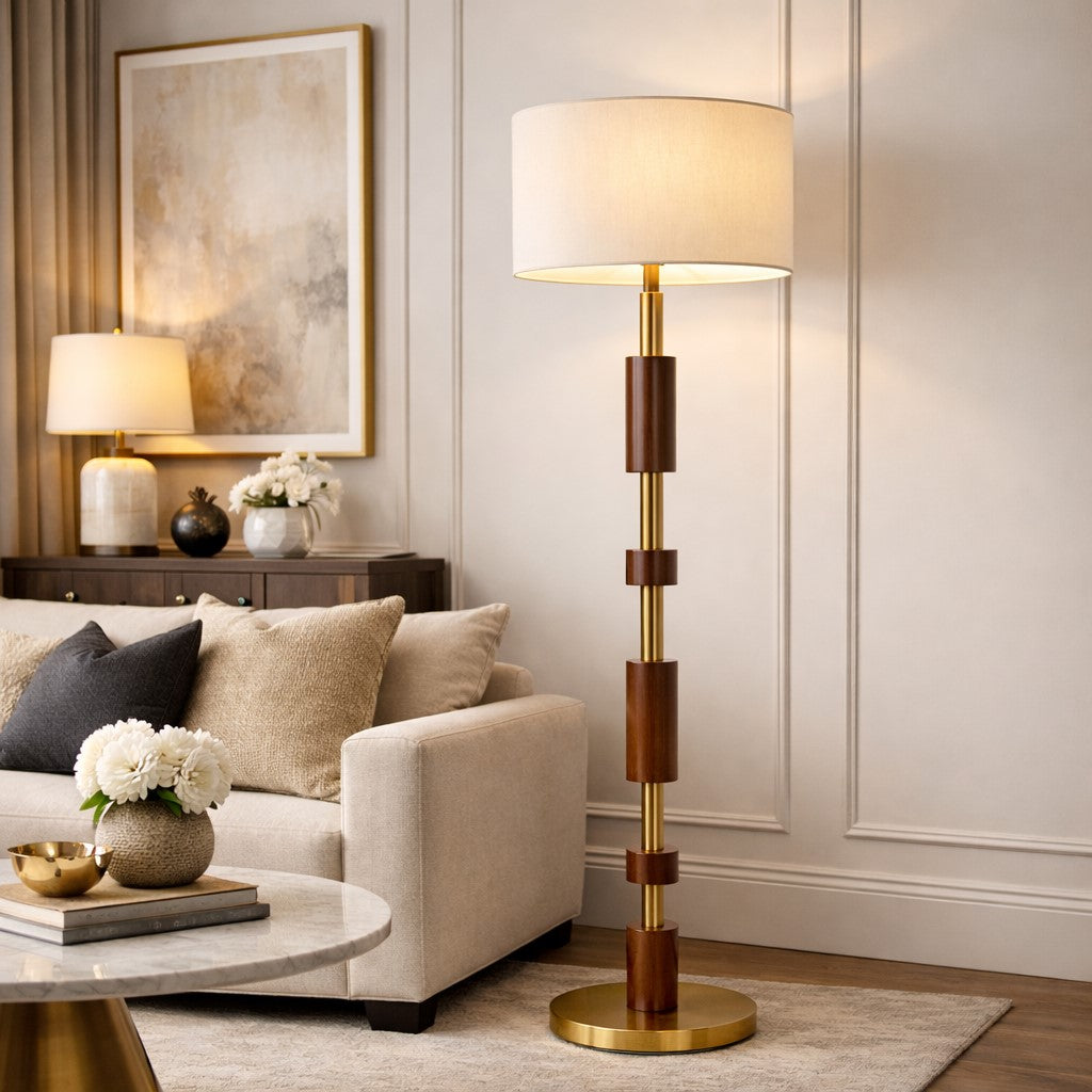 Aurora Brass & Walnut Luxury Floor Lamp