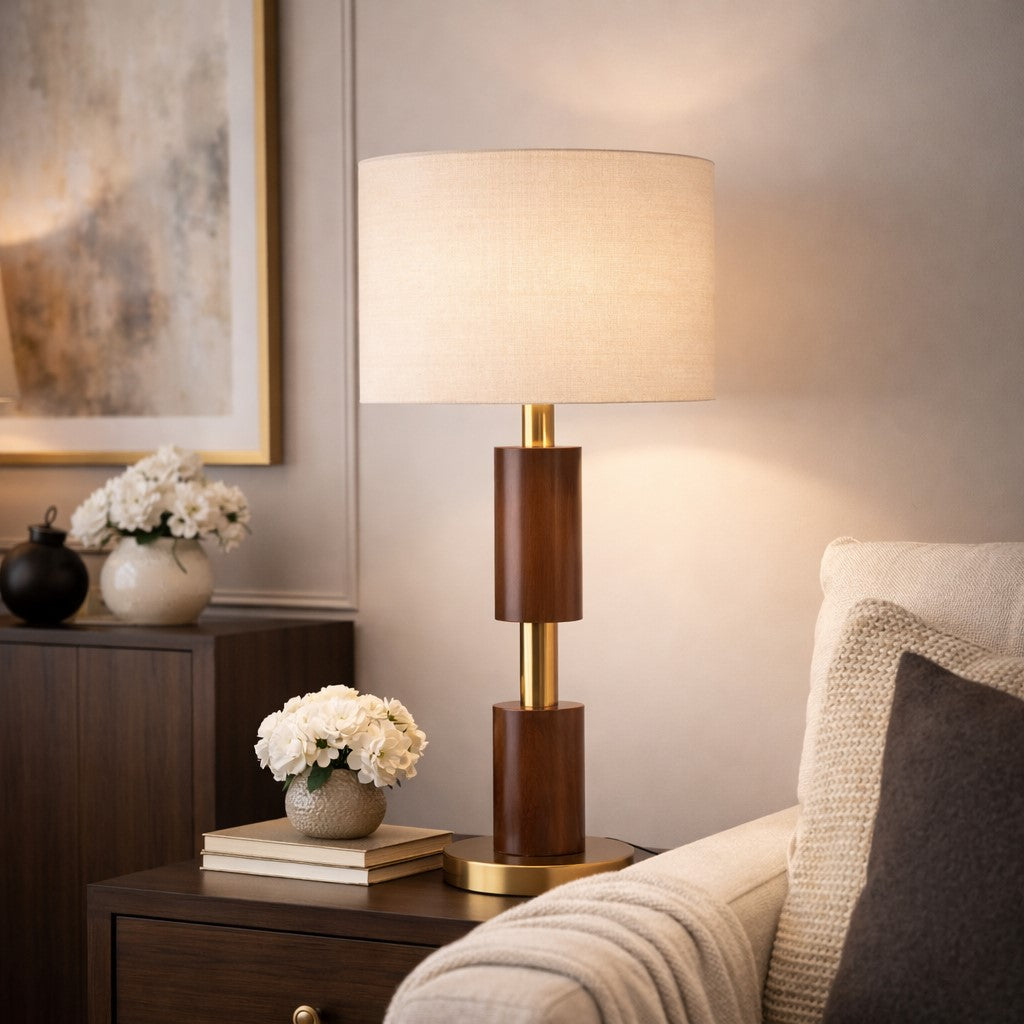 The Aurora Brass & Walnut Table Lamp