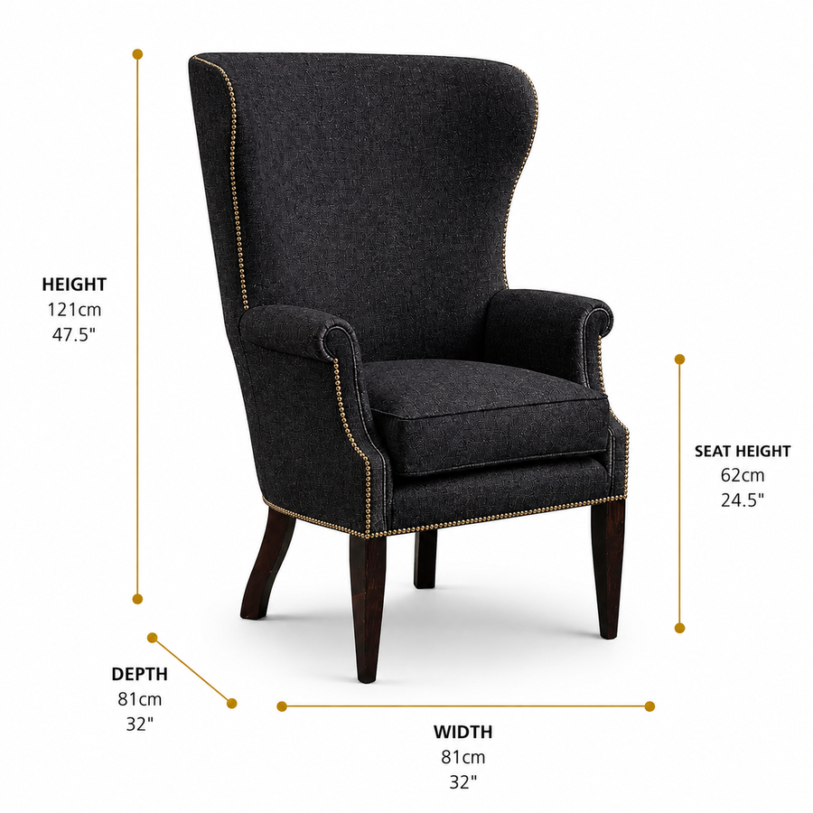 Barrel High Curved Back Wing Chair dimensions