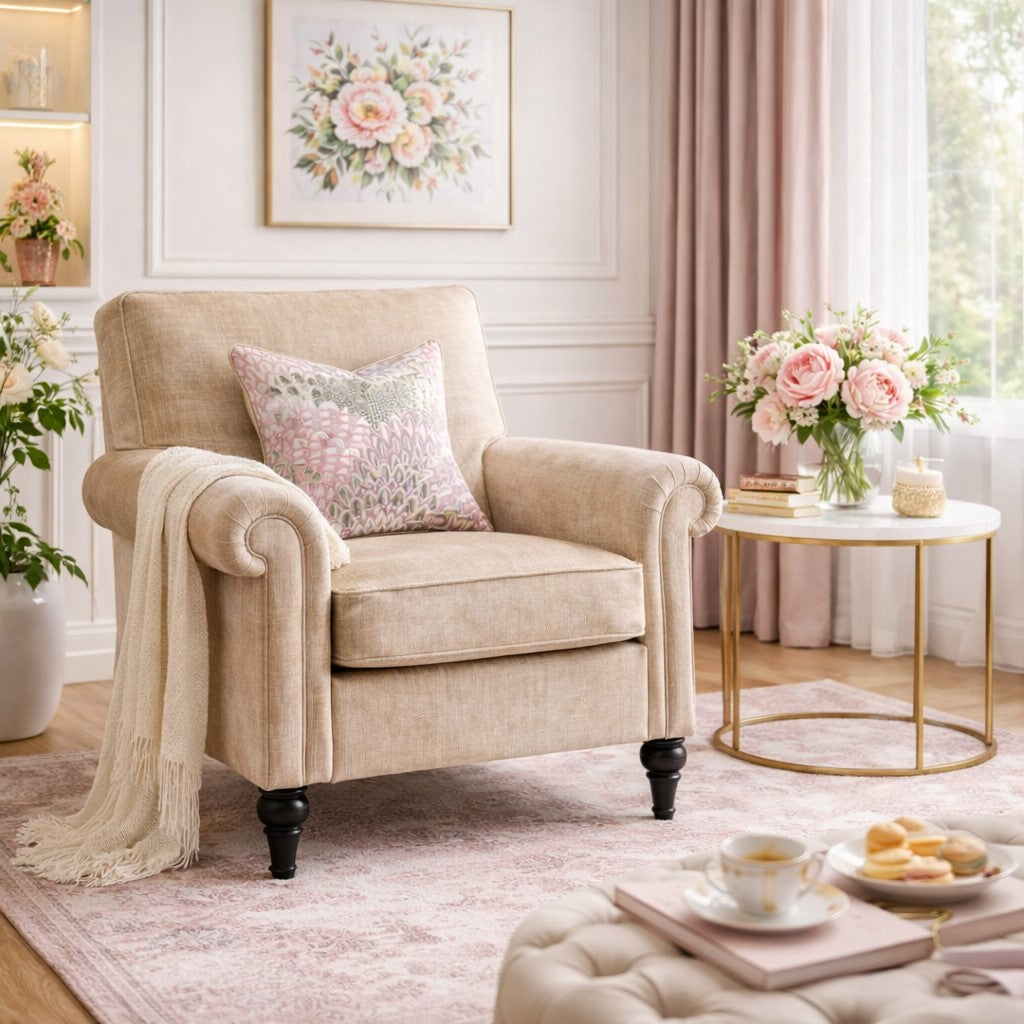 Belinda Traditional Scrolled Arm Velvet Armchair