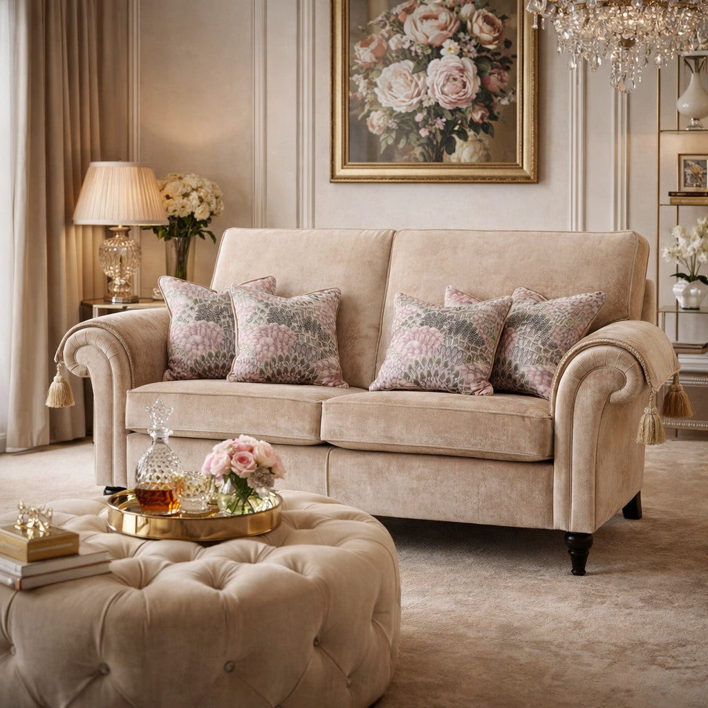 Belinda Traditional Scrolled Arm Velvet Sofa