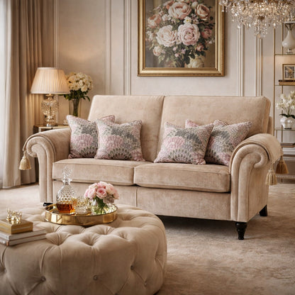 Belinda Traditional Scrolled Arm Velvet Sofa