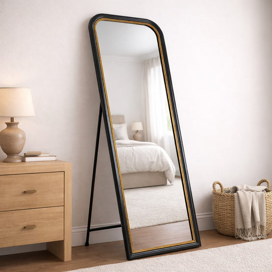 Black and Gold Beaded Cheval Mirror