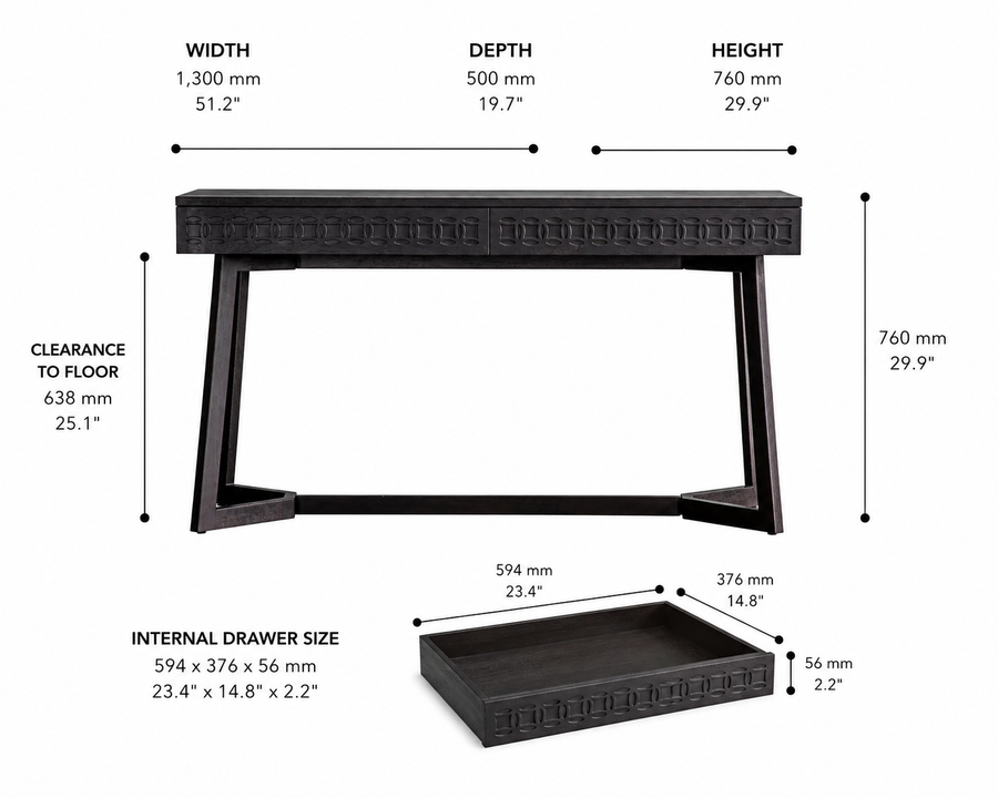 Boho Charcoal Desk dimensions