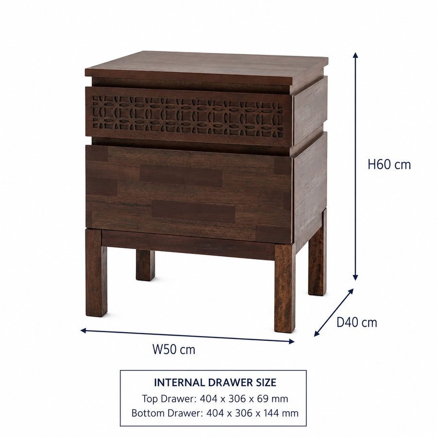 Boho Retreat 2 Drawer Bedside Table dimensions