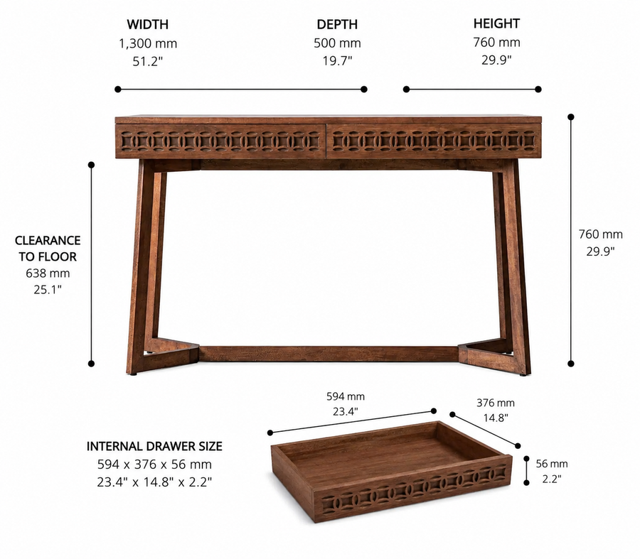 Boho Retreat Desk dimensions