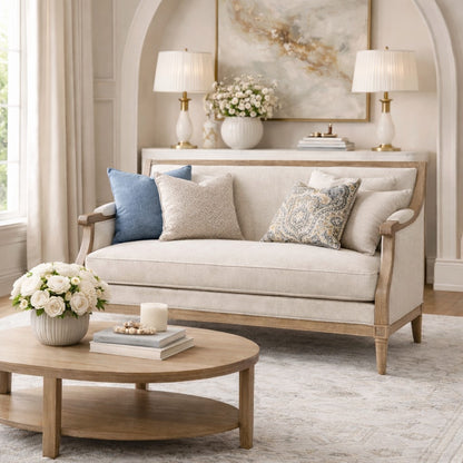 Bordeaux French 3 Seat Natural Wood Sofa