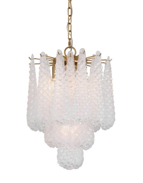 Brass with Clear Bubbled Glass "Gicel" Chandelier